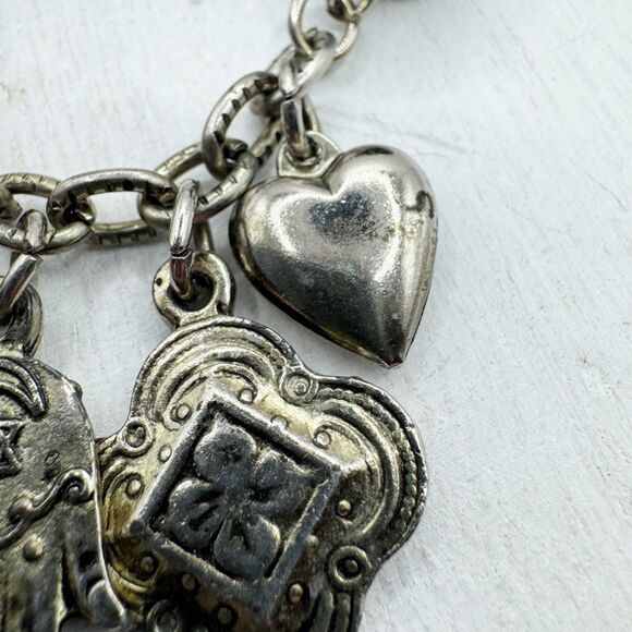 Vintage Jewish Hand of Hamsa Good Luck Charms Brooch Heart Love Star Of David - Picture 4 of 9